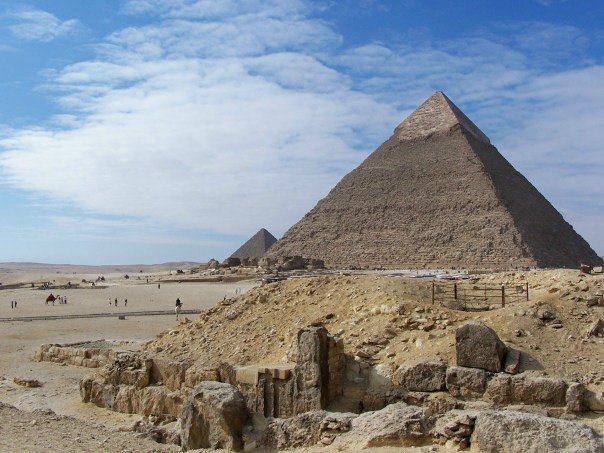 Giza Two pyramids with camels